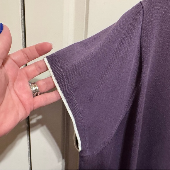 Lands’ End Purple White Trim Button Down Cardigan With Matching Shirt Plus Sz 3X - Picture 10 of 16